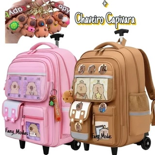 Mochila Escolar Capivara com Rodinha Reforçada + Chaveiro Exclusivo Volta às Aulas