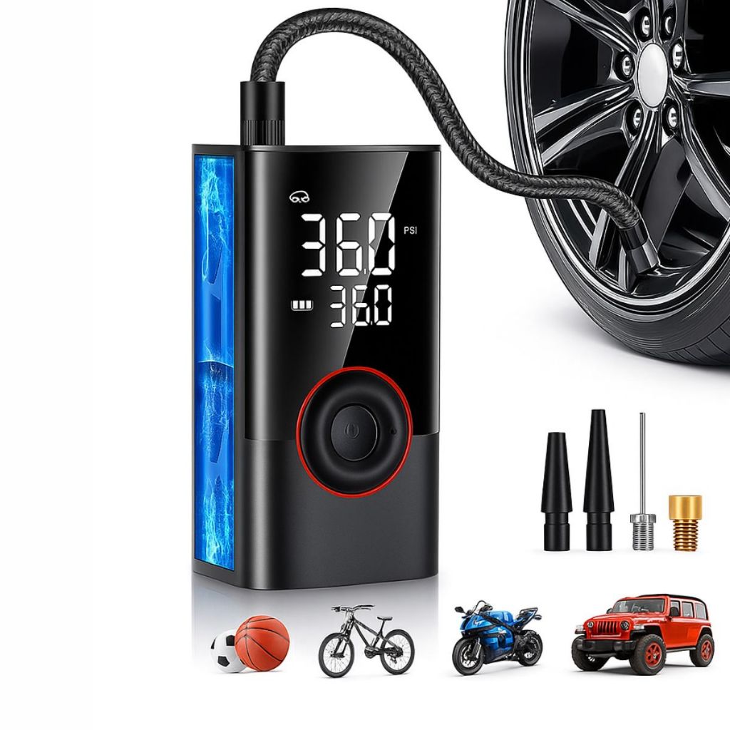 Bomba de Ar Calibrador Digital Portátil Recarregável Powerbank Compressor Elétrico
