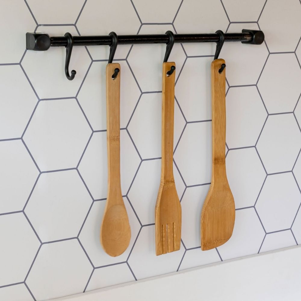 Barra Organizadora de Utensílios de Cozinha 36 cm - Suporte com 4 Ganchos