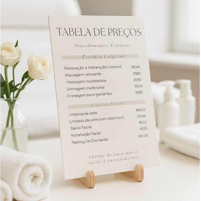 Tabela de Preços Esteticista Minimalista | Quadro Decorativo