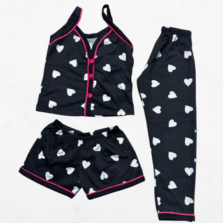 Kit Pijama Infantil Menina 3 Peças Americano Camiseta Alça Botão+Calça + Short Conforto Malha 2 ao10 em Oferta na Shopee
