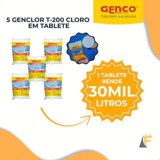 Kit 5 Cloro Pastilha Piscinas Genclor T200 200g Genco em Oferta na Shopee
