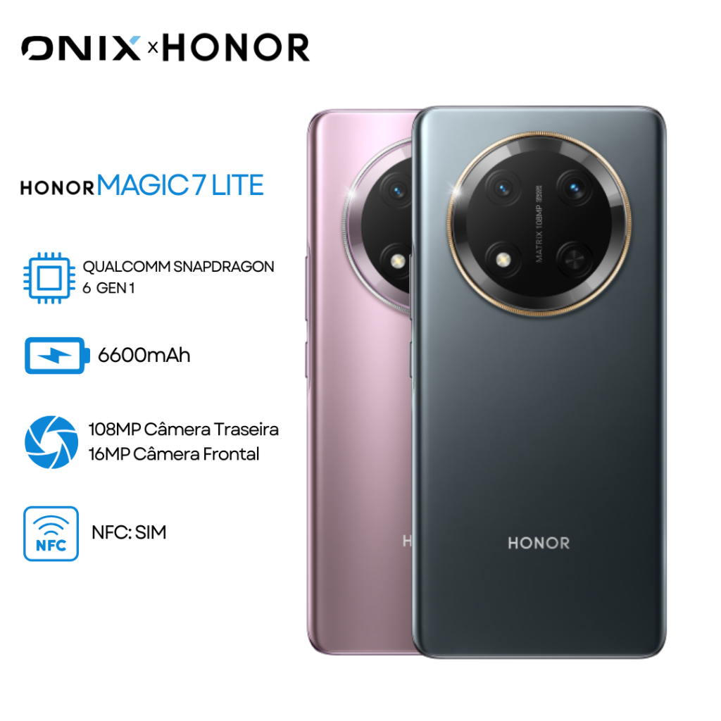 Honor Magic 7 Lite 5G, Versão Global, 512GB+12GB RAM, Câmera 108MP