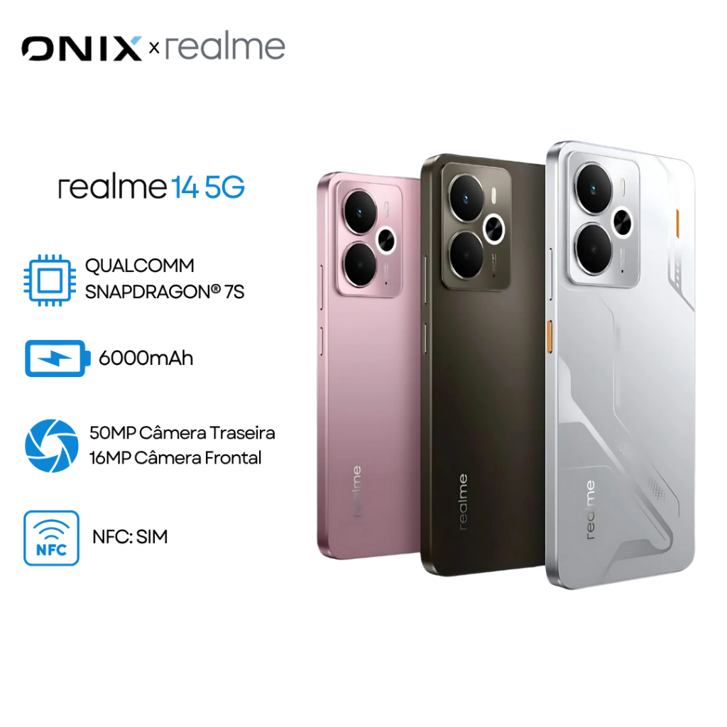 realme 14 5G 256GB/512GB Armazenamento + 8GB/12GB RAM, Snapdragon