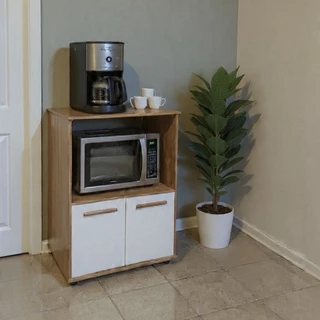 Balcão Para Cozinha – Variações de Cores Duas Portas E Suporte Para Micro-Ondas Madu
