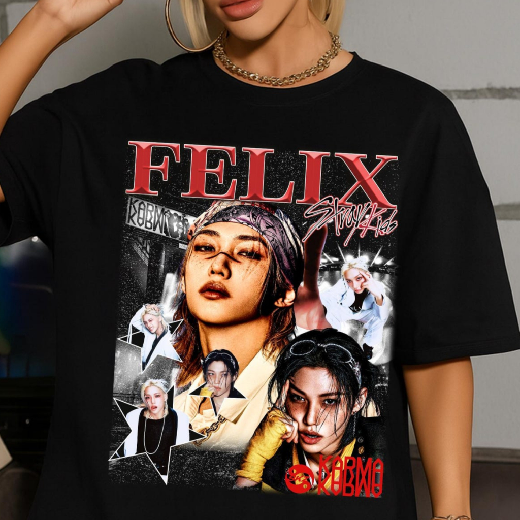 Camiseta T-shirt Unissex Vintage Felix Stray Kids Album Karma