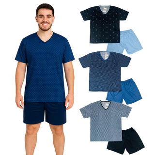 Kit 3 Pijama Verão Masculino Manga Curta Estampa Sortida P ao GG em Oferta na Shopee