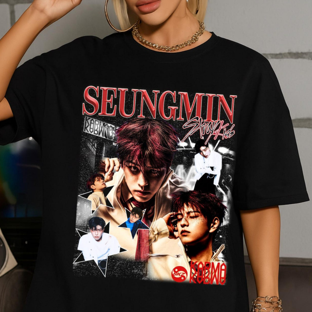 Camiseta T-shirt Unissex Vintage Seungmin Stray Kids Album Karma