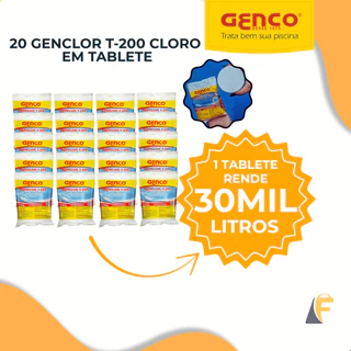 Kit 20 Cloro Pastilha Piscinas Genclor T200 200g Genco em Oferta na Shopee
