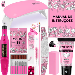 Kit Polygel + Lixadeira Caneta + Cabine Sun Mini + Polygel + Molde F1