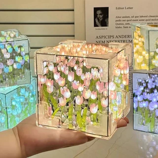 Luminaria Noturna Criativa DIY Abajur Tulipa Flor Cubo Tridimensional Pequeno Pacote De Material Para Presente Design