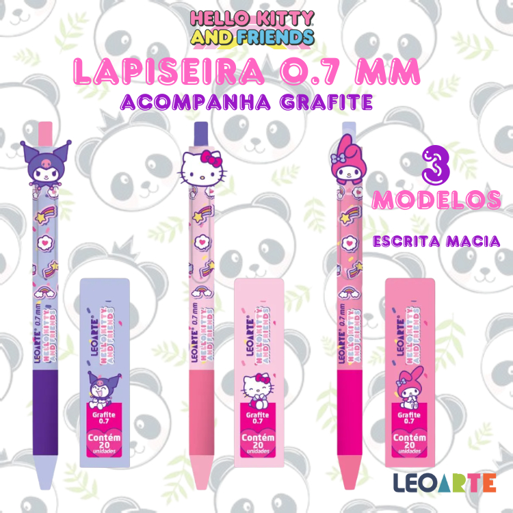 Lapiseira 0.7 + Caixa com 20 Grafites Hello Kitty My Melody Kuromi