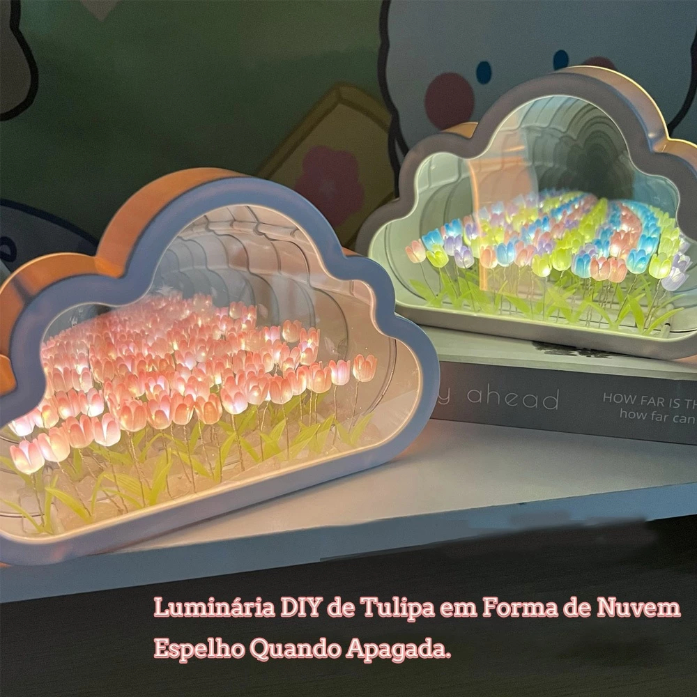 Luminária Espelhada de Tulipas - Lâmpada Noturna LED em Forma de Nuvem ...