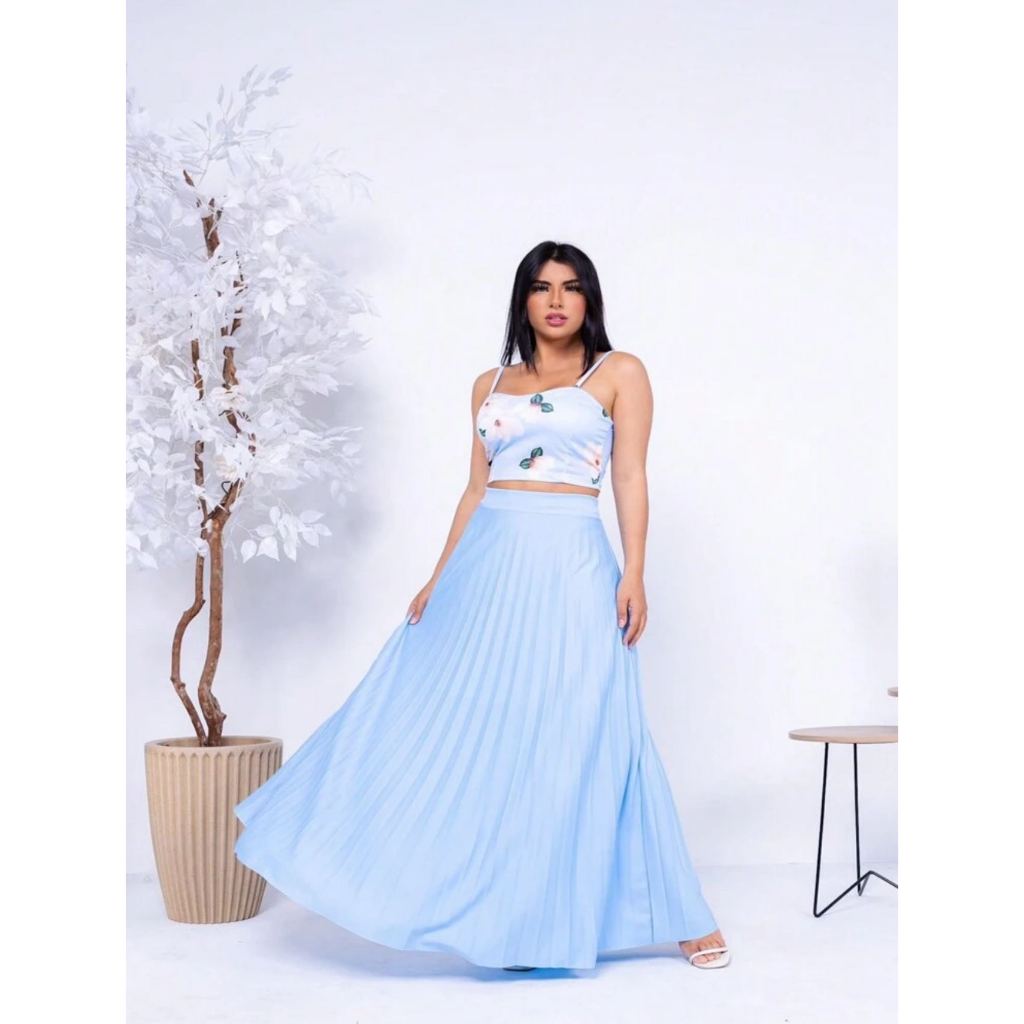 Saia Plissada Longa Plus Size G1 G2 G3 Evangélica Elegante Forrada