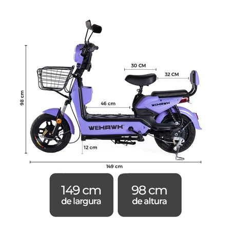 Bicicleta Scooter Elétrica 500W Bike WeHawk WX-03 Basket – Bateria 48V 12Ah Removível Autopropelido