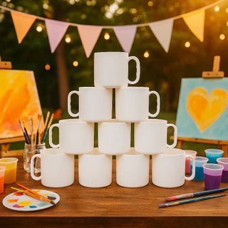 Kit Canecas 450ml Branca Plástico Festa Criança Creche Colorir Personalizar