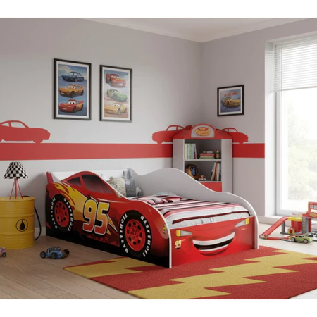 Cama Carro Tamanho Solteiro Infantil Montessoriana Meninos Adesivada Personagens Divertidos MDF Incluso Colchão - AV