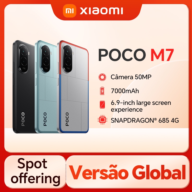 Xiaomi POCO M7 4G 256GB / 128GB tela imersiva FHD+ de 6,9" bateria de 7000 mAh Versão Global NFC