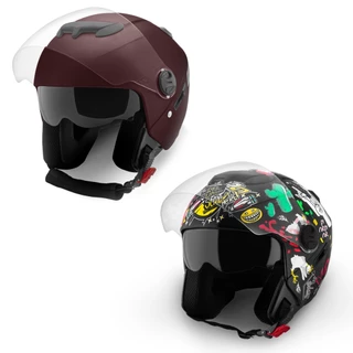 Kit Capacete Aberto Protork New Atomic Elite + New Atomic Universe Vermelho Rosa Preto