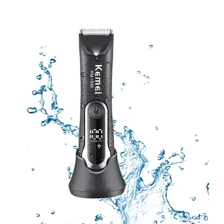 Kemei- 1845 máquina de cortar cabelo recarregável por USB sem fio, com base elétrica Display digital