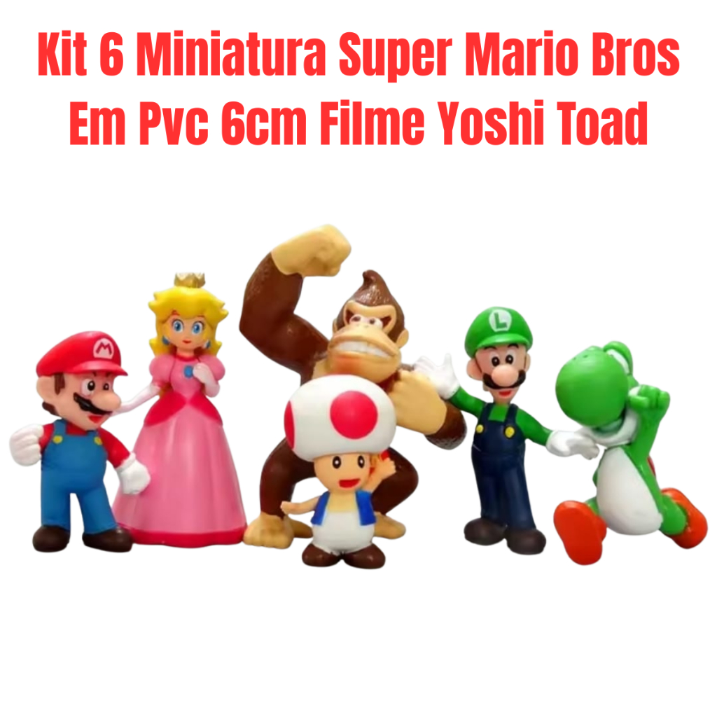 Kit 6 Miniatura Super Mario Bros Em Pvc 6cm Filme Yoshi Toad Mario Princesa Peach em Oferta na Shopee