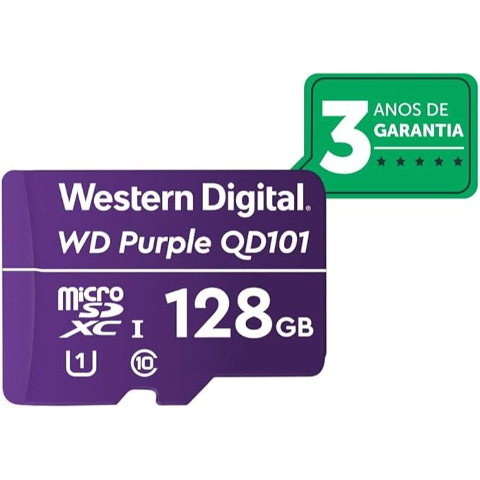 Cartão de Memória Com 3 anos de Garantia Micro SD 128GB WD Purple Intelbras