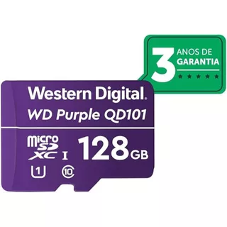 Cartão de Memória Com 3 anos de Garantia Micro SD 128GB WD Purple Intelbras