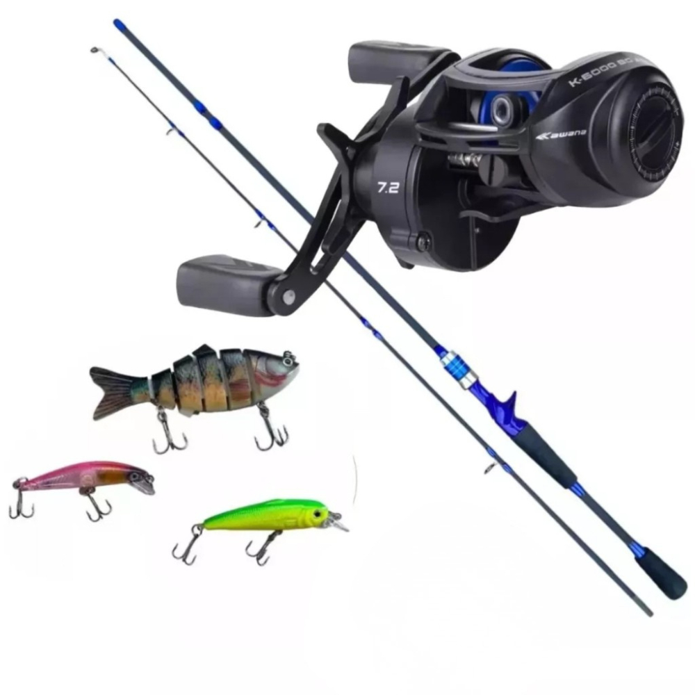 Kit Pesca Tucunaré Carretilha Kawana Anticabeleira + Vara Fibra Carbono ...