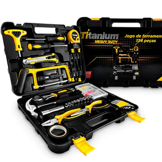 Kit Jogo Ferramentas 134 Pçs Cr-V Trena Martelo Soquetes Fenda Philips Alicates Multiuso TITANIUM