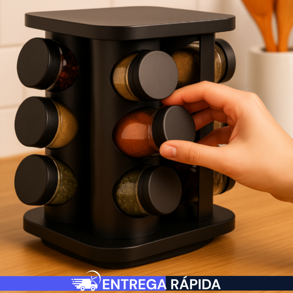 Porta Temperos Profissional Giratório 12 Potes Vidro Tampa Dosadora Condimentos PROMOÇÃO LIMITADA