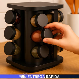Porta Temperos Profissional Giratório 12 Potes Vidro Tampa Dosadora Condimentos PROMOÇÃO LIMITADA