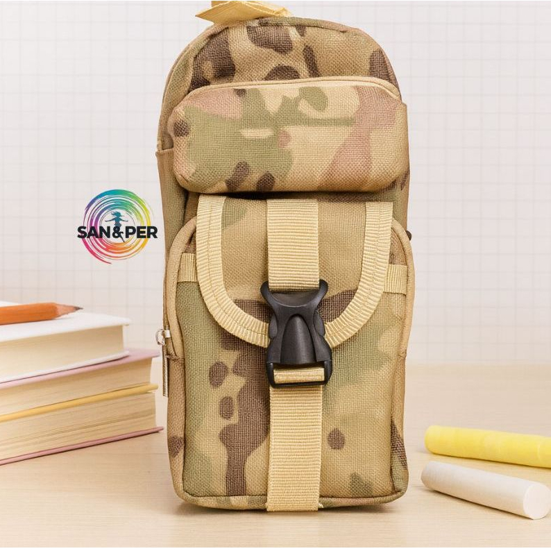 Estojo Infantil Camuflado Militar - Porta Objeto Estojo Masculino com Vários Bolsos | Ideal para Escola e Aulas