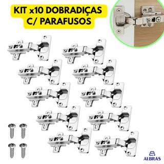 Kit 10 Dobradiças Caneco 35mm Reta Baixa + PARAFUSOS | 110º Slow Albras p/ Armário Cozinha MDF