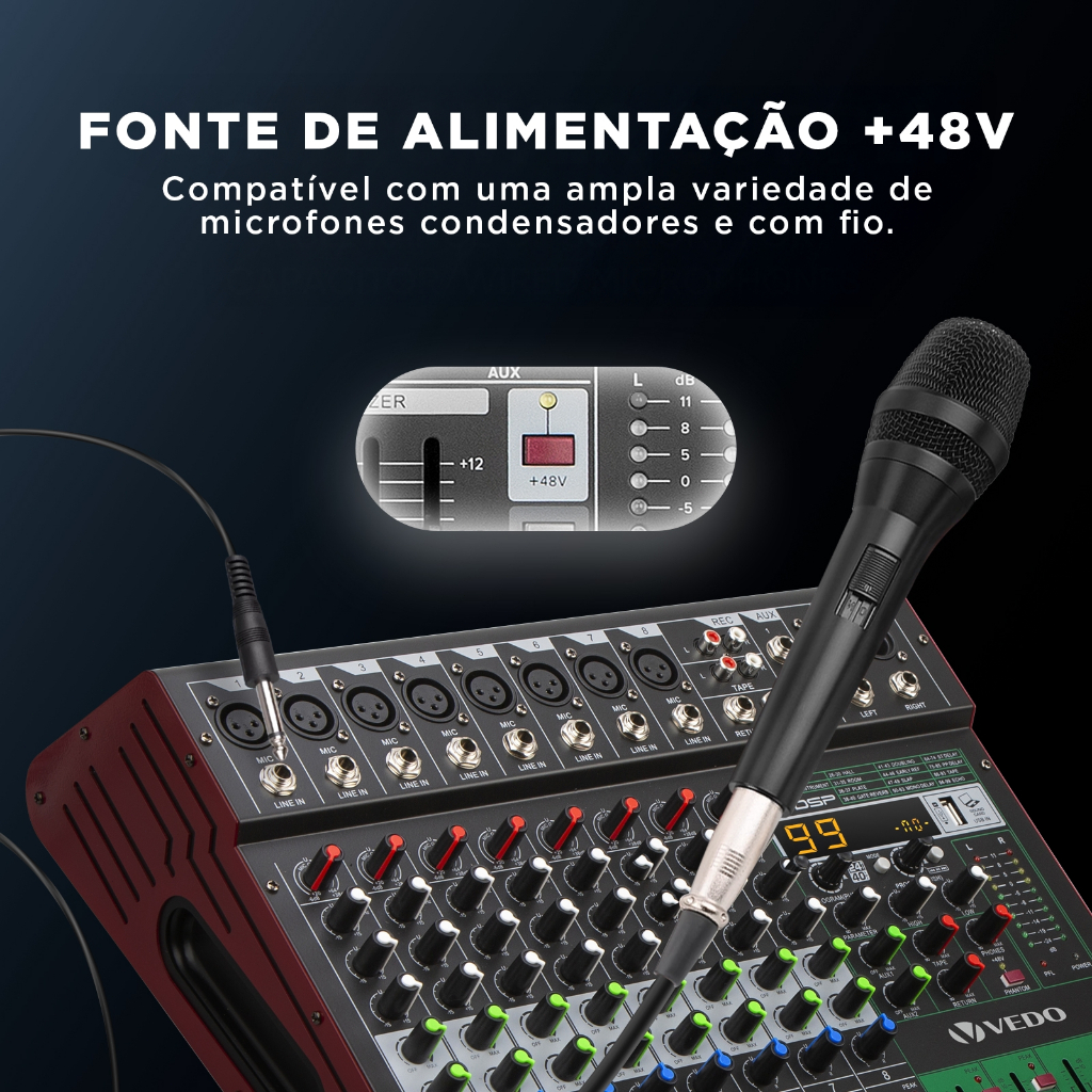 VEDO VDA308L Mesa De Som 8 Canais Com Amplificador 500W*2 99DSP