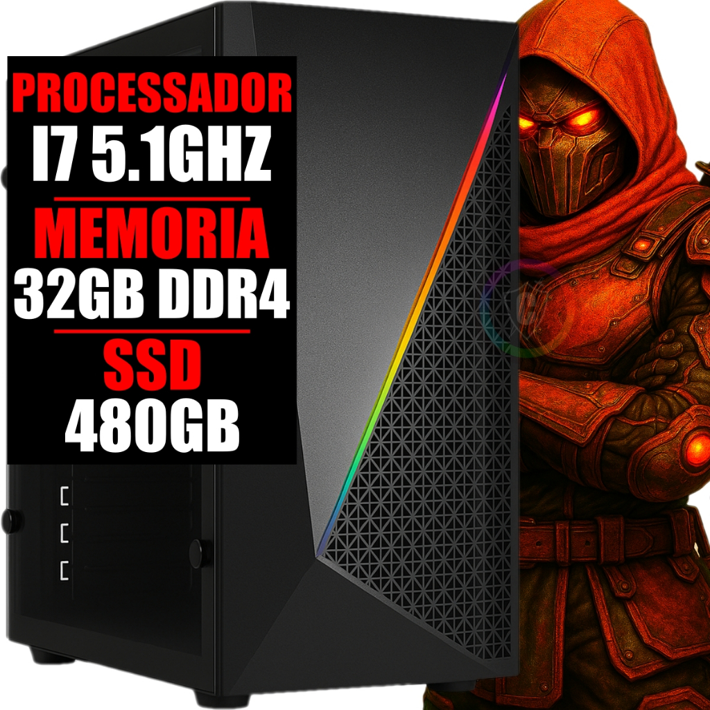 Pc Gamer Desktop Completo I7 10 Geração 5.1Ghz / 32gb Ram Ddr4
