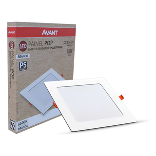 Painel LED Plafon Pop Embutir 18w 6500k Branco Frio 22cm 110v/220v Bivolt Quadrado Branco Cod:903011374 Avant