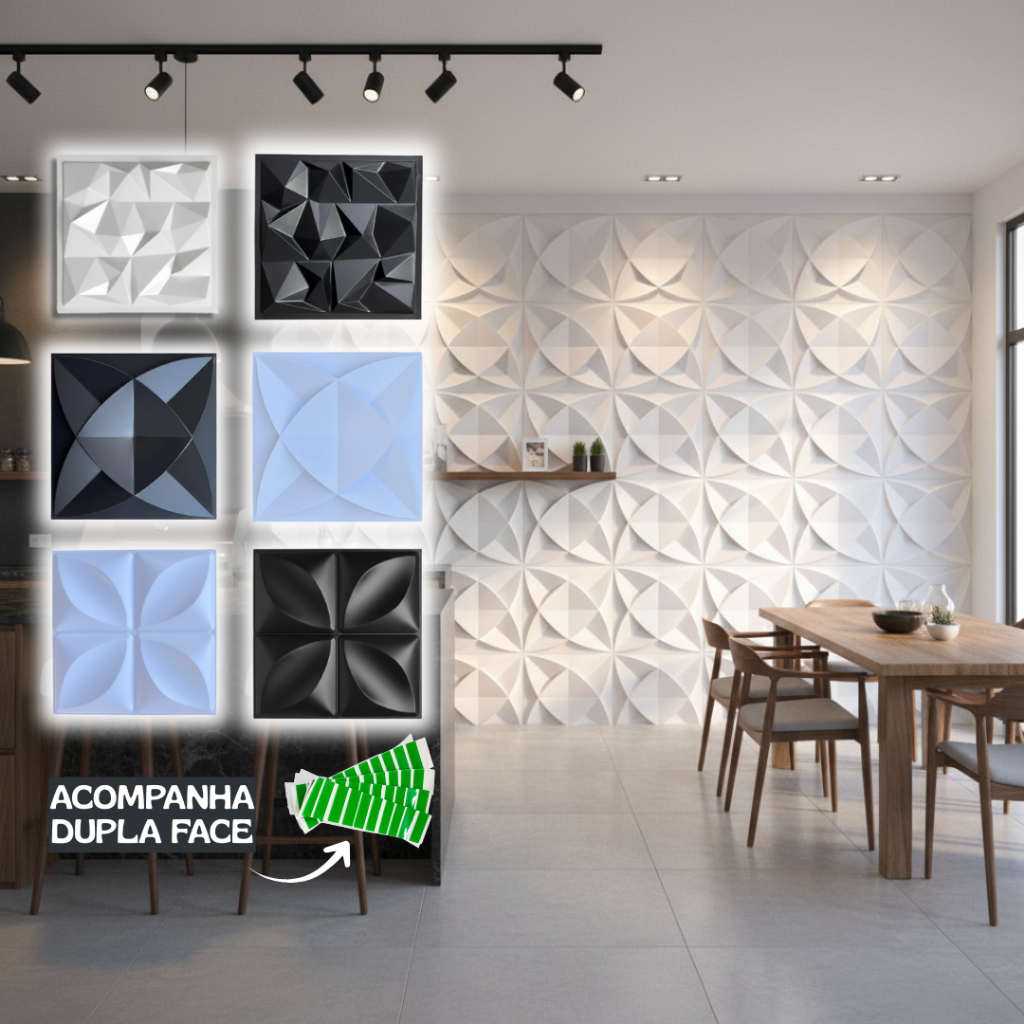 KIT PLACAS 3D ADESIVA DE PAREDE PVC 25X25 COM FITA DUPLA FACE - VÁRIOS ...