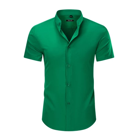 Camisa Masculina de Manga Curta Moderna Gola Mandarim Tecido com Elasticidade e Corte Slim Fit