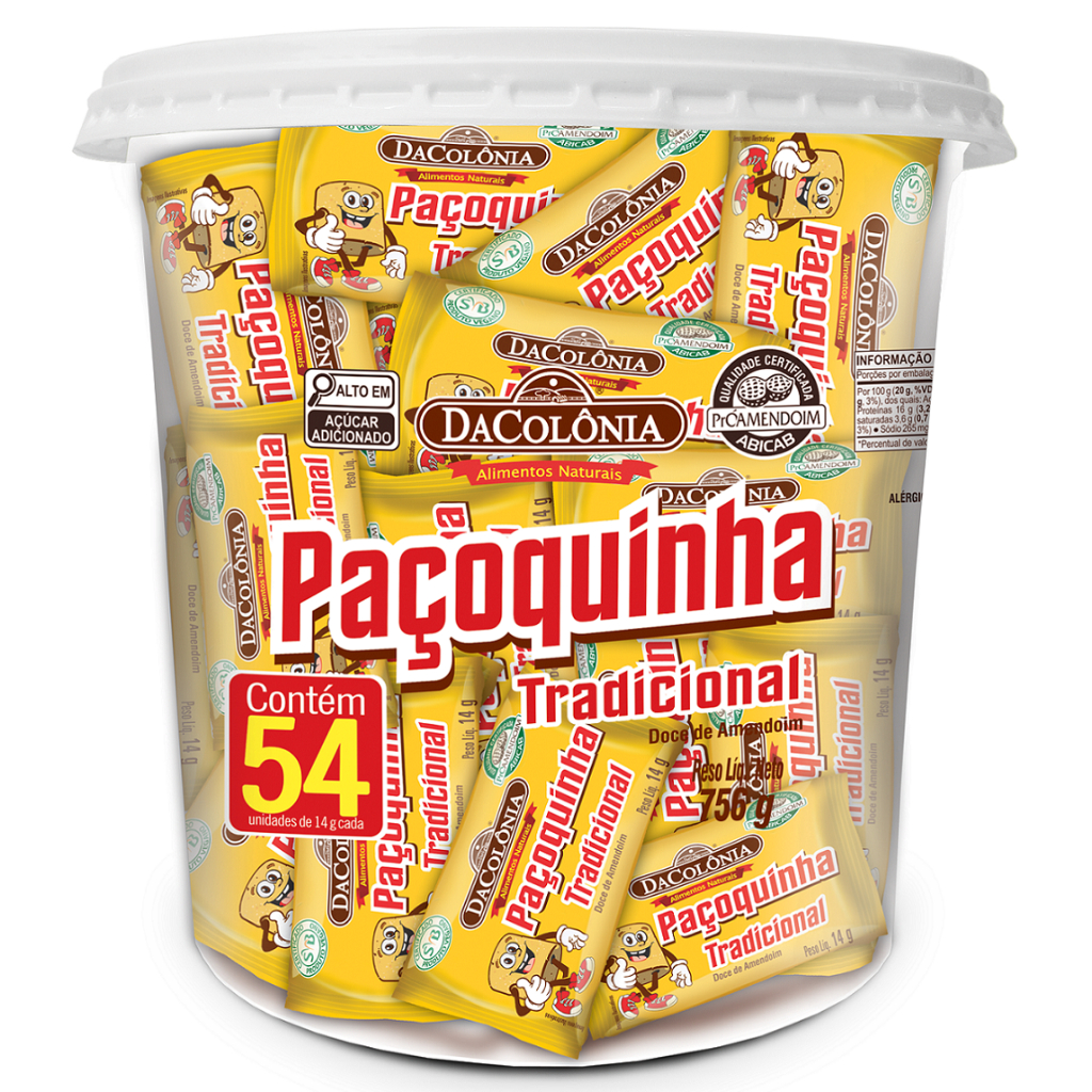 Pote de Paçoca Rolha Tradicional 54 Unidades de 14g Cada DaColônia ...