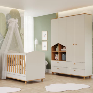 Quarto Bebê Completo Berço Americano 3 em 1 Guarda roupas 4 Portas 100% MDF em Oferta na Shopee