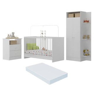 Jogo de Quarto Infantil com Colchão Incluso Trevalla Móveis Pom Pom com colchão em Oferta na Shopee