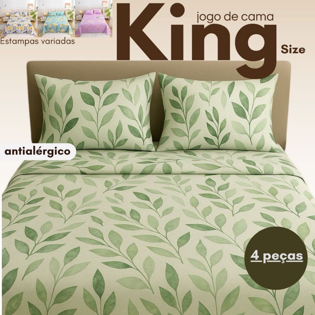 Jogo de Lençol Premium King Size Antialergico 4 Peças - Lançamento - Estampas Sortidas