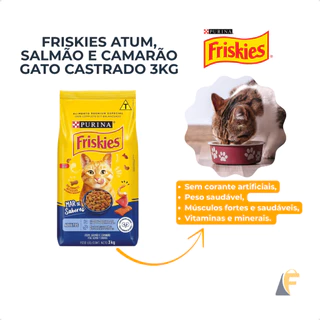 Ração Friskies Gatos 3kg Sabor Atum, Salmão e Camarão Sem Corantes Purina em Oferta na Shopee