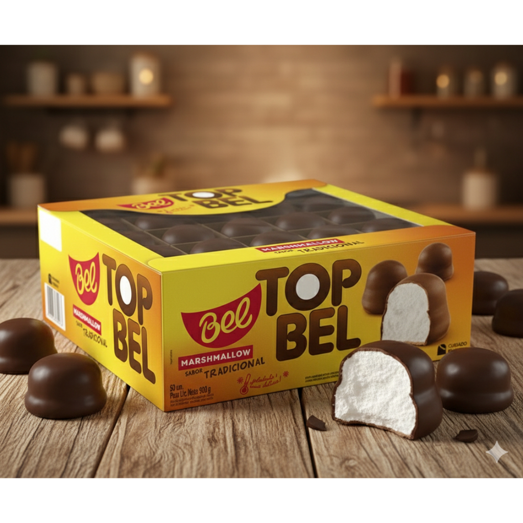 TopBel Ao Leite Tradicional 50 un Doce Marshmallow com Chocolate ...