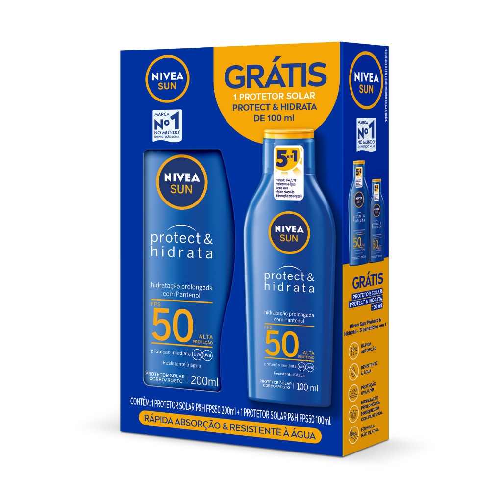 KIT NIVEA Protetor Solar FPS50 Protect & Hidrata 200ml + 100ml | Shopee Brasil