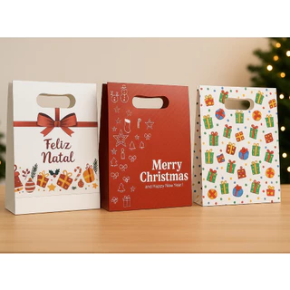 Kit Sacolas Embalagem Presente Natal Pacote Natal Lembrancinha Sacolinha