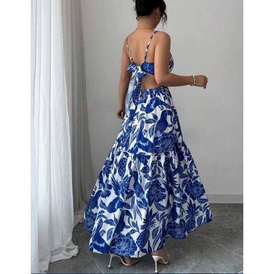 Promoção Exclusiva Azul Vestido Longa