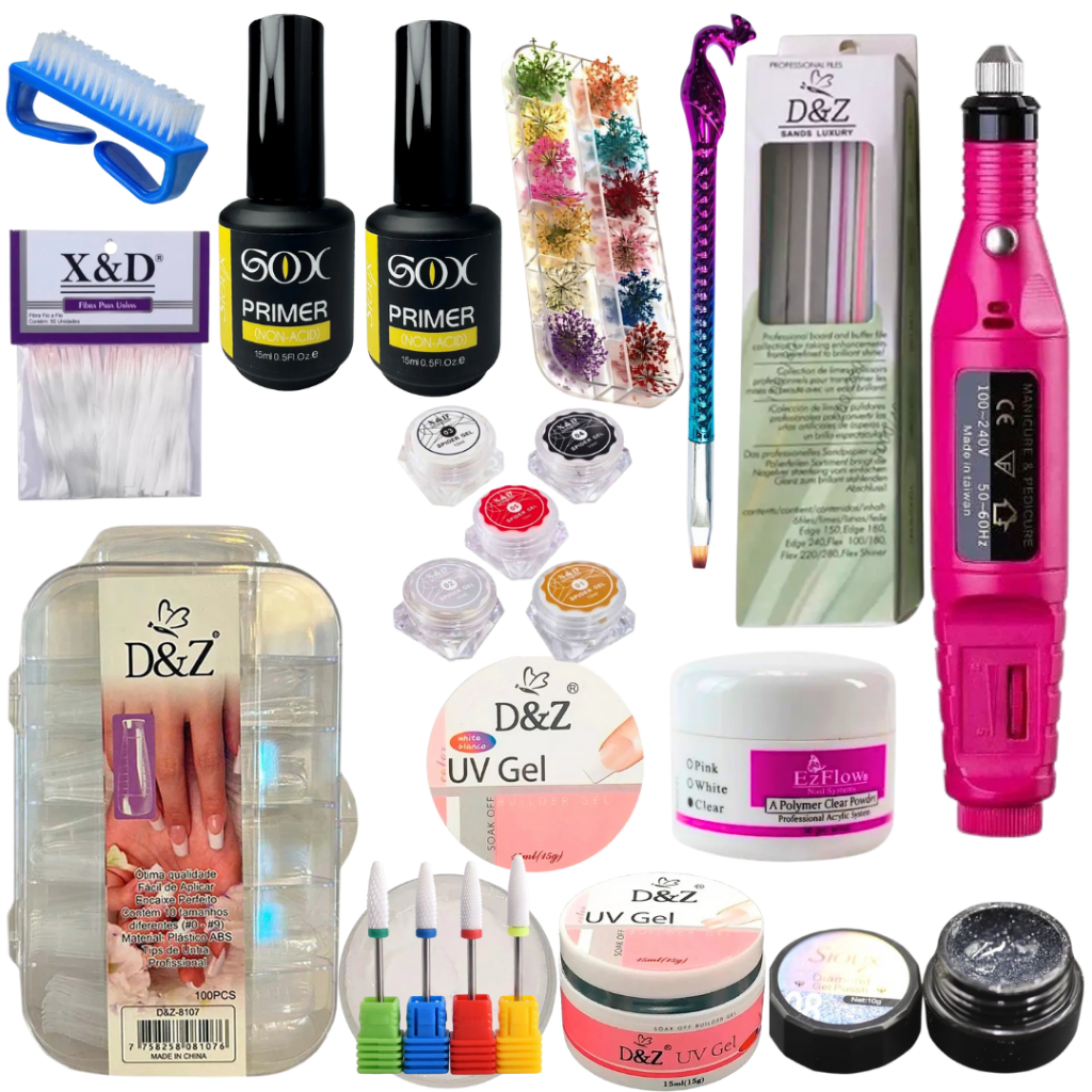 Kit Unhas em Gel Profissional Completo com Lixadeira Elétrica Nail ...
