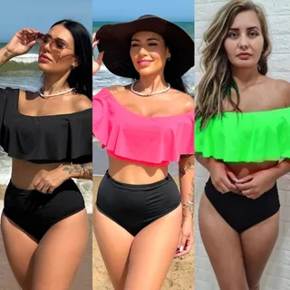 Biquíni Ciganinha Confortável Cintura Alta Praia Verão Piscina Plus Size Diversas Cores e Estampas em Oferta na Shopee