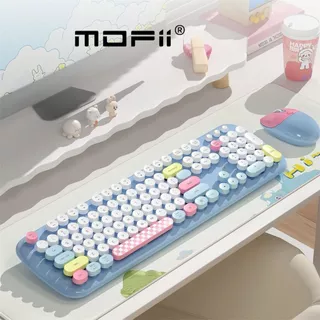 Teclado e Mouse Português Sem Fio Gatinho Geezer 2.4G Wireless Urso Fofo Azul
